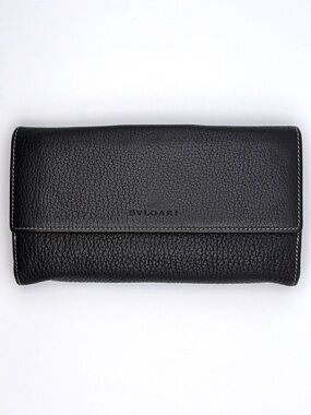 Bvlgari Black Grained Leather Continental Flap Long Wallet